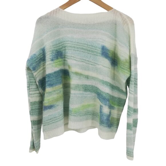 Troubadour Striped Sparkly Sweater Size L Pullover Green White Blue Knit Anthro - Picture 1 of 10